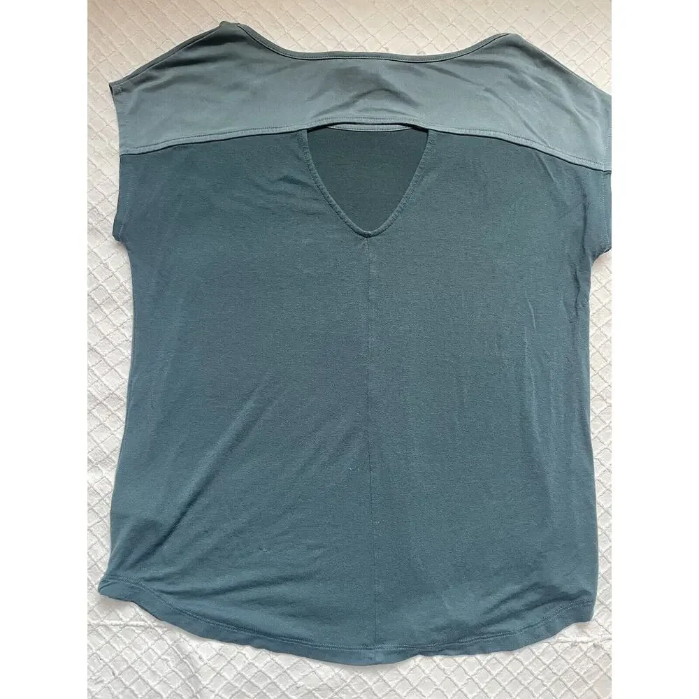 Cynthia Rowley Women's‎ Small Blue Cap Sleeve Round Neck Blouse Top Open Back